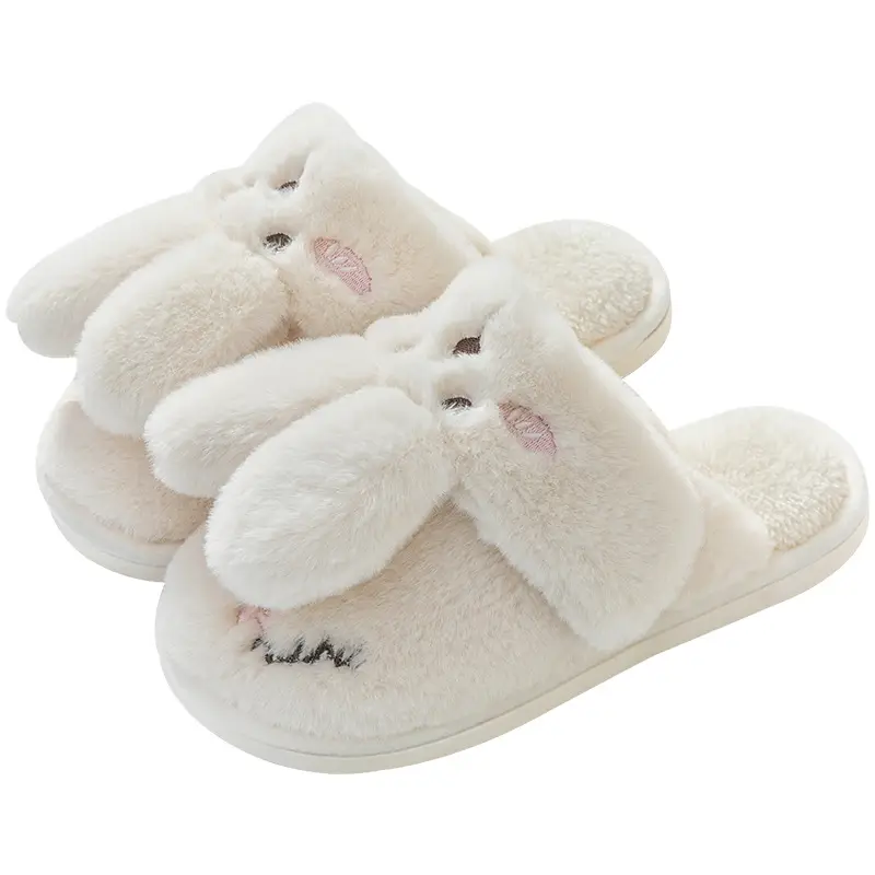 2024 New Women's Shoes Mao Mao Cotton Slippers Couple Moon Plush Rabbit Outer Wear Home Slippers Men's Slippers Korean Style - Image 8