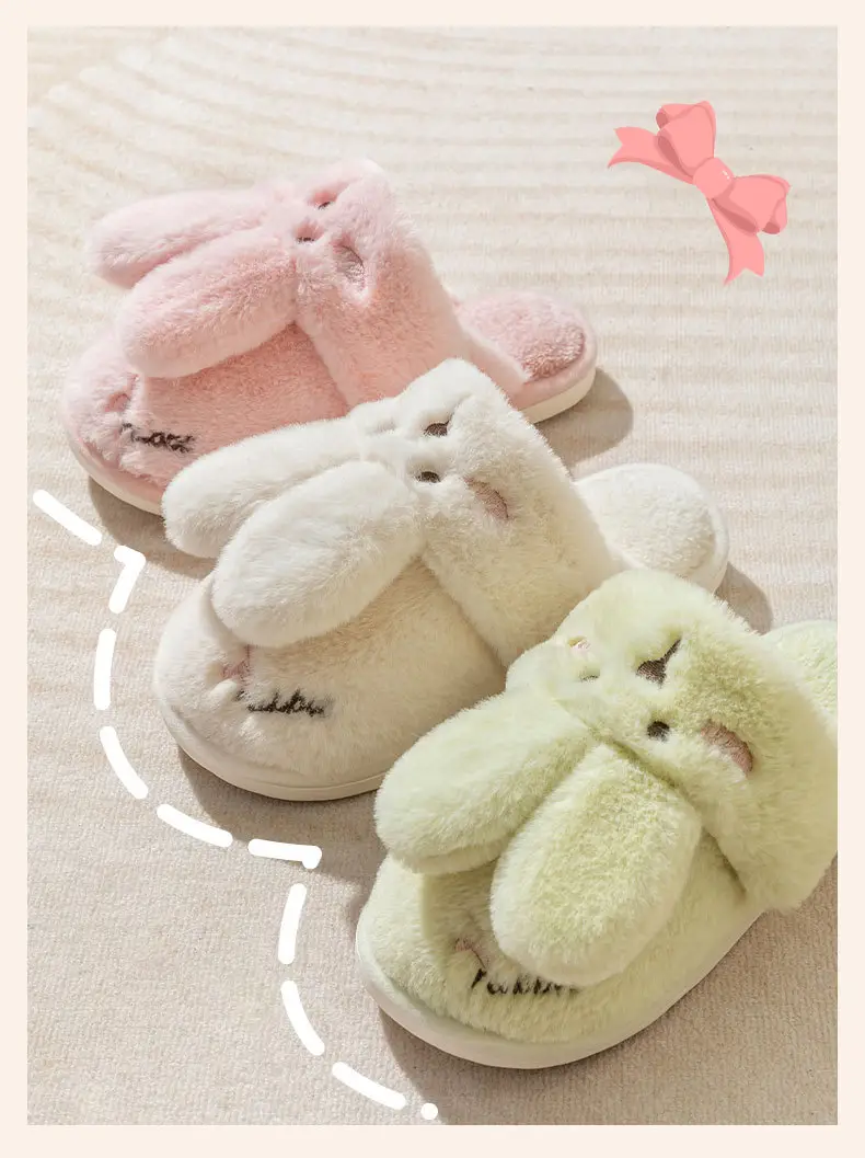 2024 New Women's Shoes Mao Mao Cotton Slippers Couple Moon Plush Rabbit Outer Wear Home Slippers Men's Slippers Korean Style — feature 12