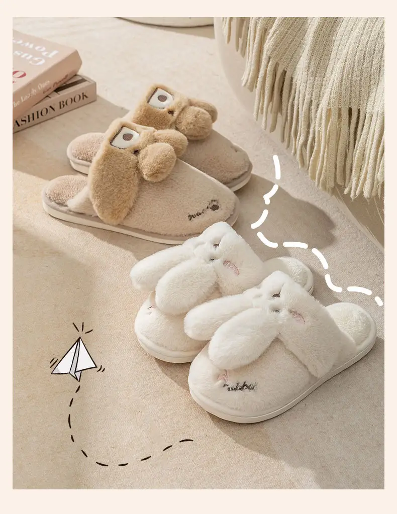 2024 New Women's Shoes Mao Mao Cotton Slippers Couple Moon Plush Rabbit Outer Wear Home Slippers Men's Slippers Korean Style — feature 14