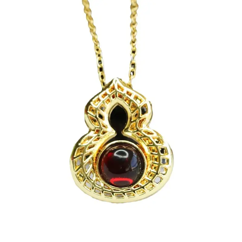 Aiyu Gold Amber Blood Gourd Pendant Necklace Ethnic Style - Image 6
