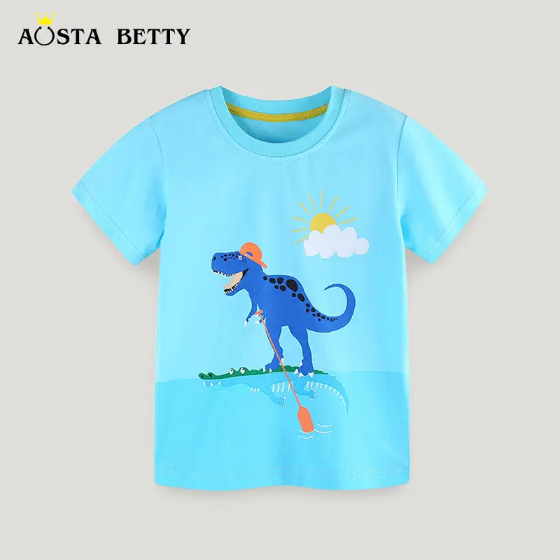Blue Dinosaur Cartoon Kids T-Shirt Small Medium - Image 2
