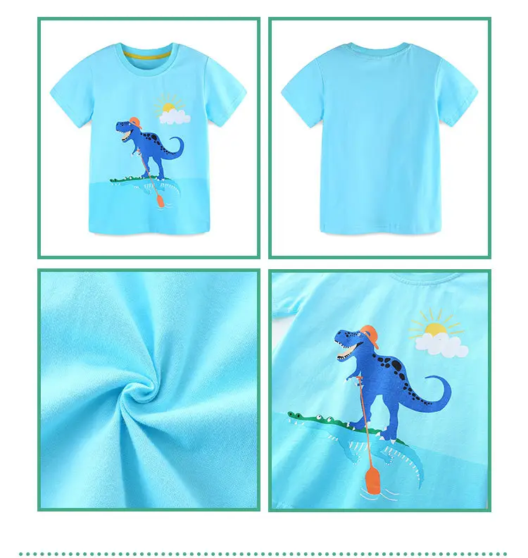 Blue Dinosaur Cartoon Kids T-Shirt Small Medium — feature 23