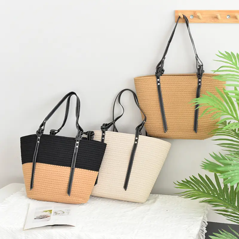 Women Woven Tote Bag Large Capacity Beach Use - Image 4