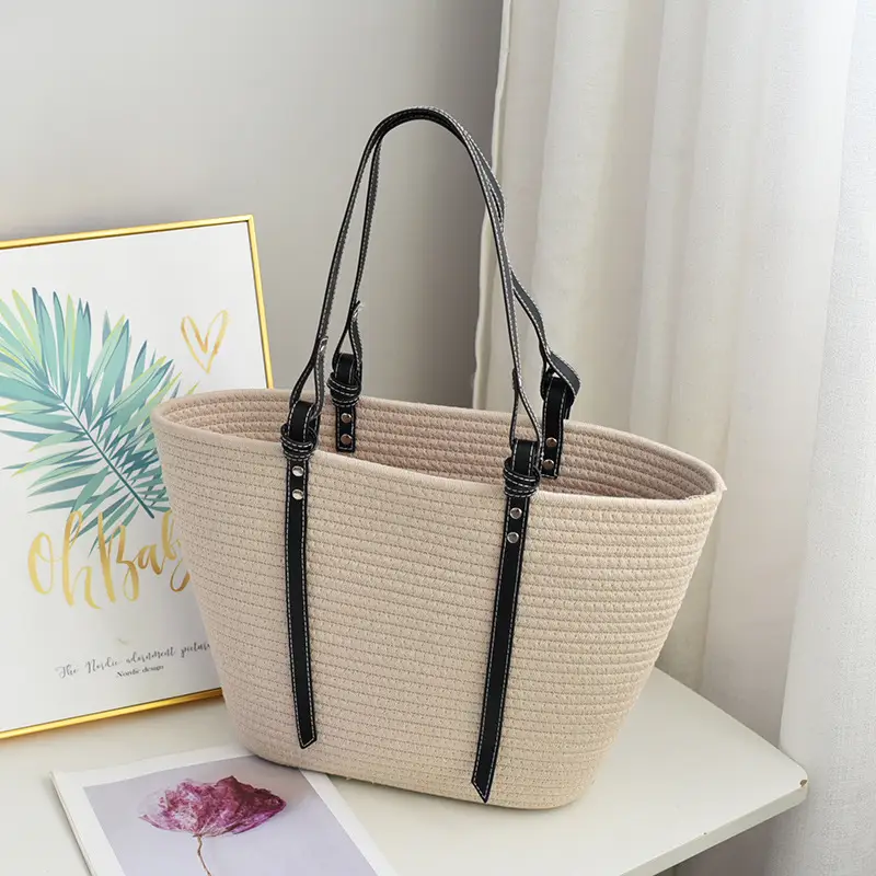 Women Woven Tote Bag Large Capacity Beach Use - Image 6