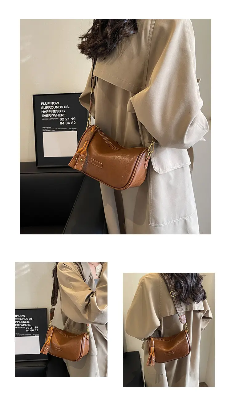 Women's 2023 Brown Messenger Bag Large Capacity Shoulder Bag — feature 11
