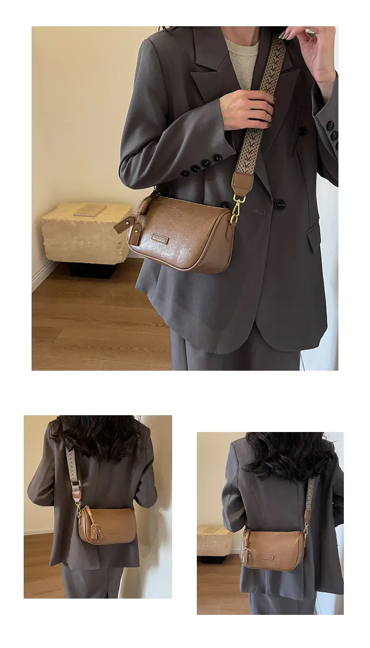 Women's 2023 Brown Messenger Bag Large Capacity Shoulder Bag — feature 13