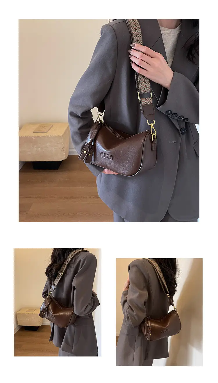 Women's 2023 Brown Messenger Bag Large Capacity Shoulder Bag — feature 9