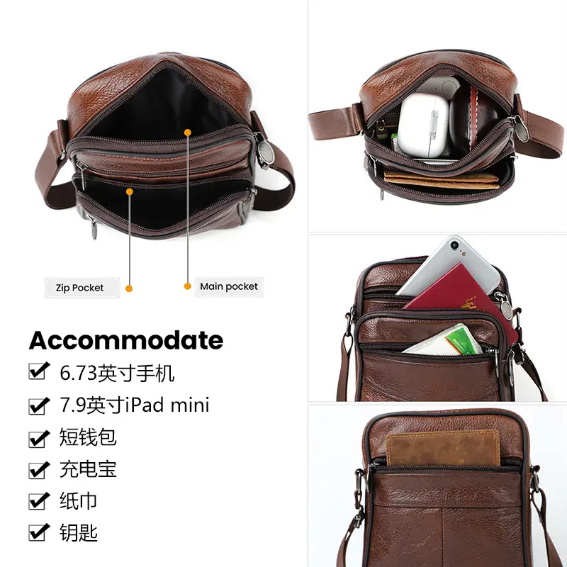 Black Genuine Leather Crossbody Bag for Men - Image 8