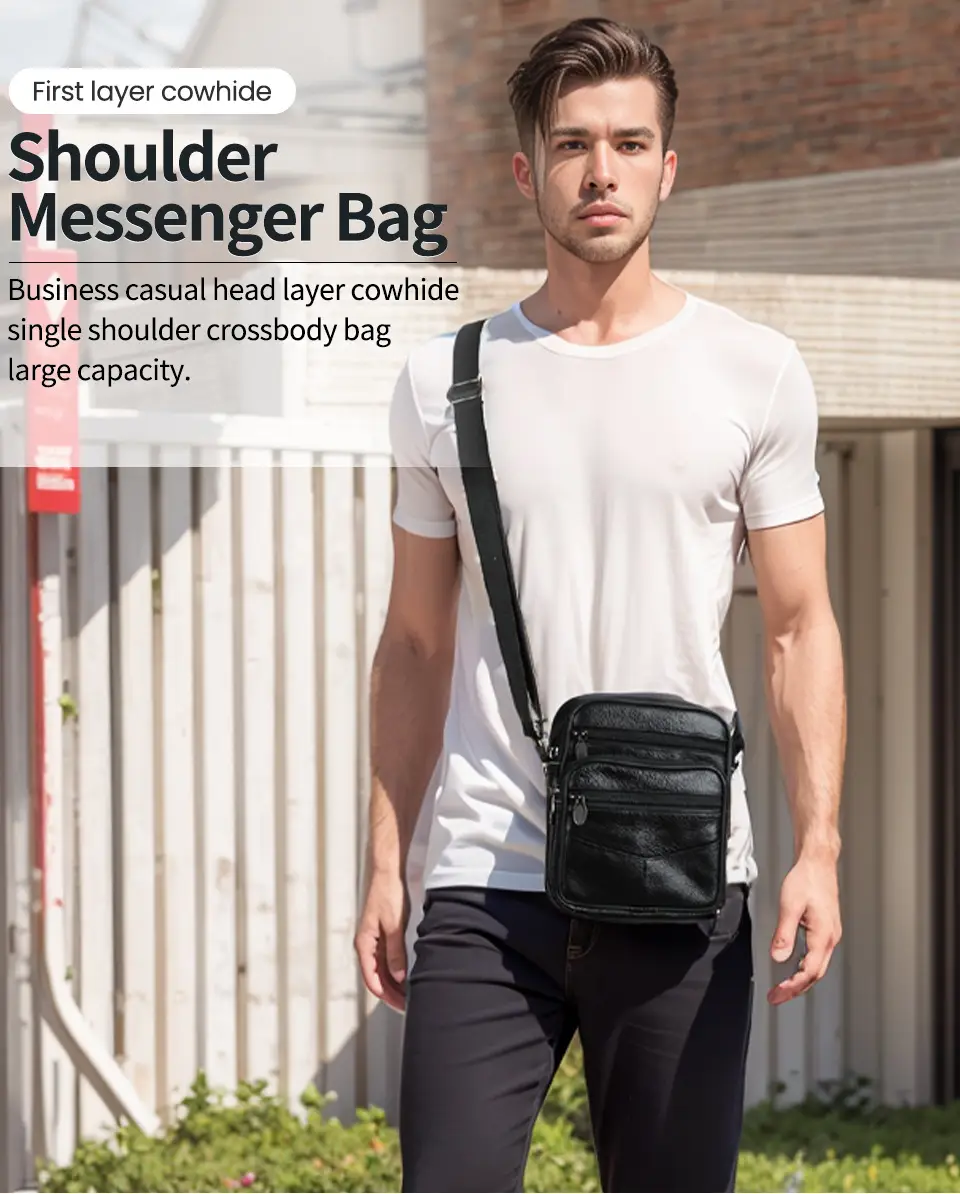 Black Genuine Leather Crossbody Bag for Men — feature 2