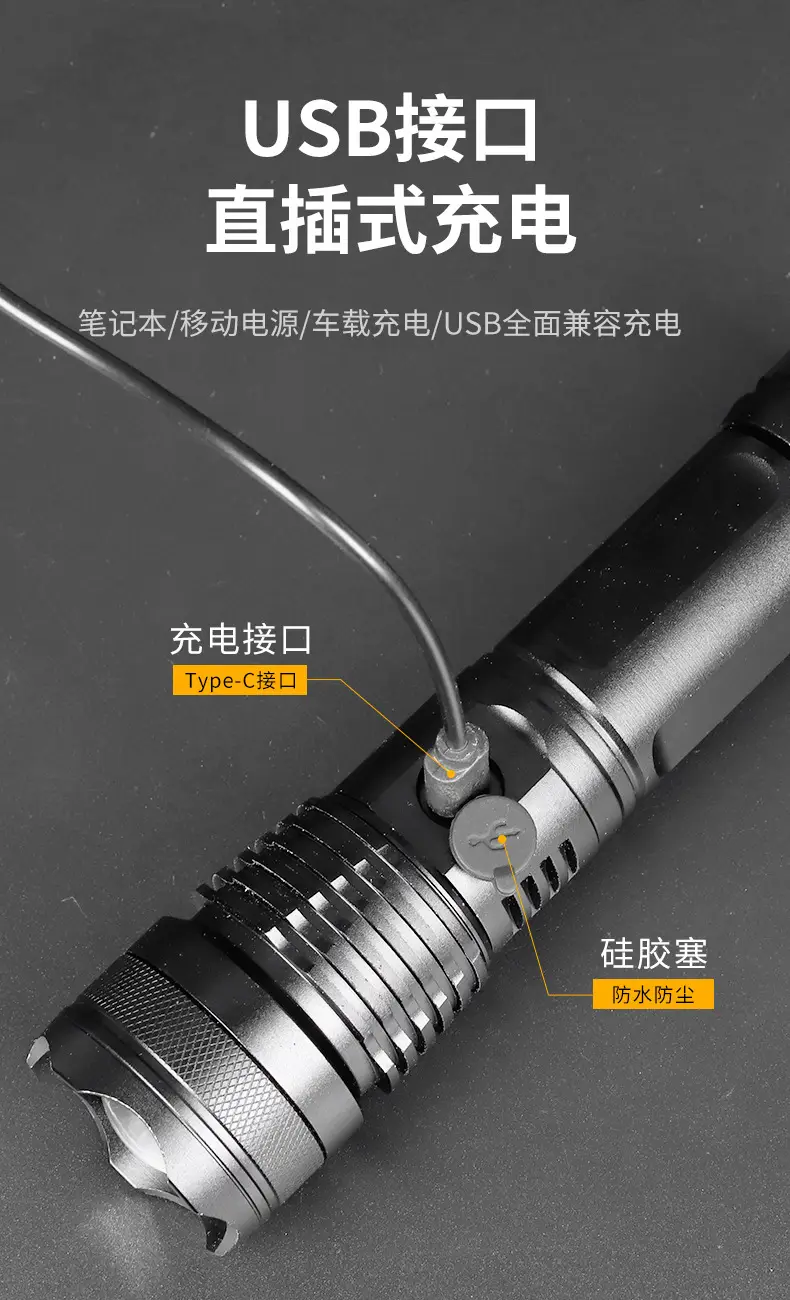Cross-border P50 Outdoor Rechargeable Flashlight Multi-functional Aluminum β feature 12