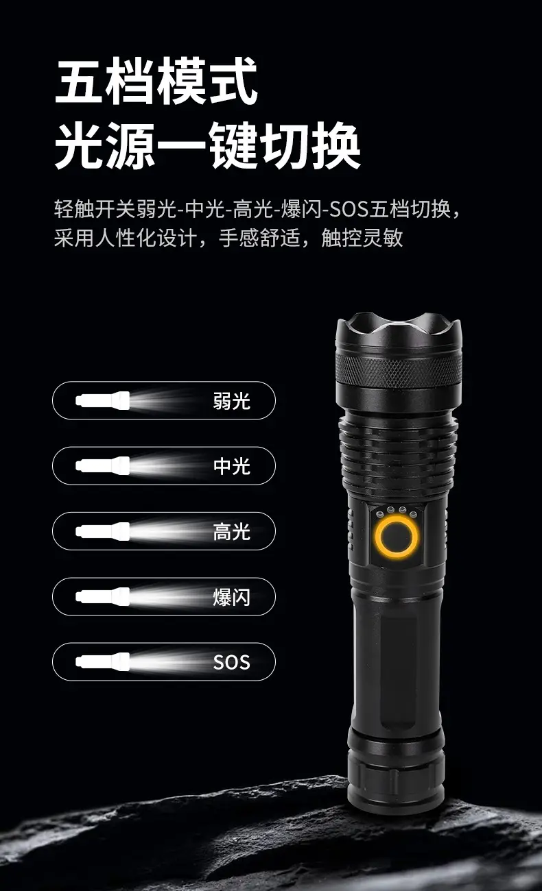 Cross-border P50 Outdoor Rechargeable Flashlight Multi-functional Aluminum β feature 9