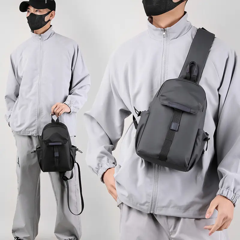 Men's Grey Nylon Shoulder Bag Winter Casual Riding Messenger - Image 4