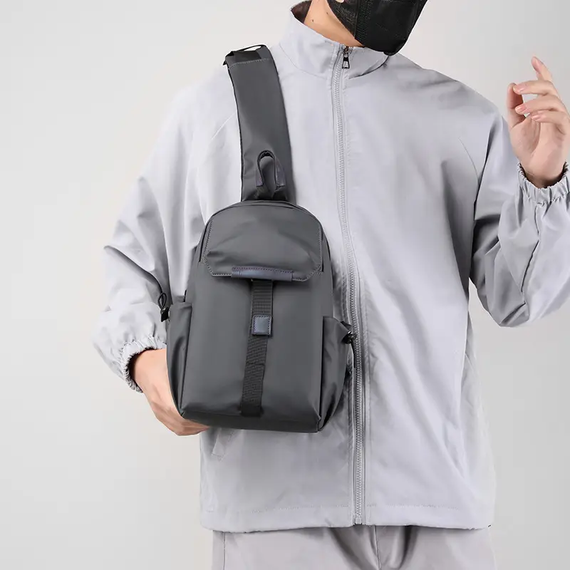 Men's Grey Nylon Shoulder Bag Winter Casual Riding Messenger - Image 5