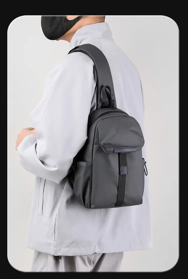 Men's Grey Nylon Shoulder Bag Winter Casual Riding Messenger — feature 14