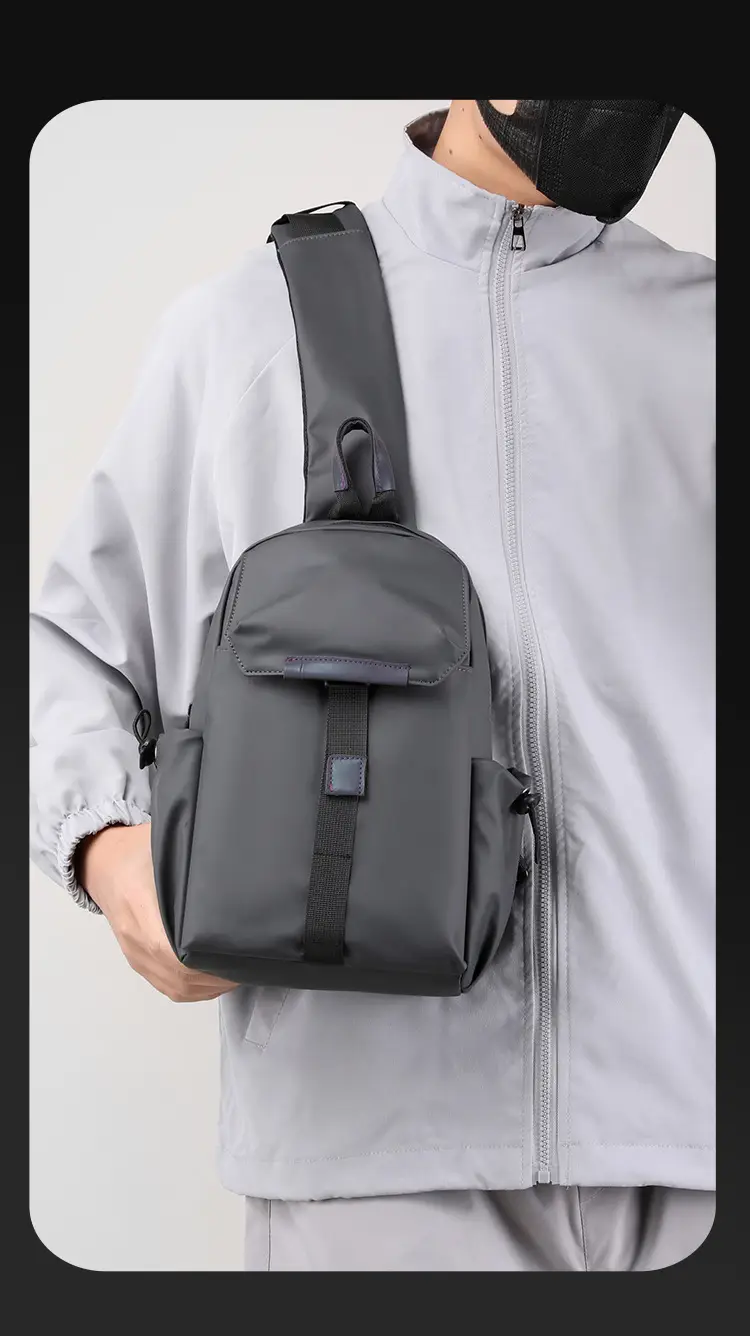 Men's Grey Nylon Shoulder Bag Winter Casual Riding Messenger — feature 15