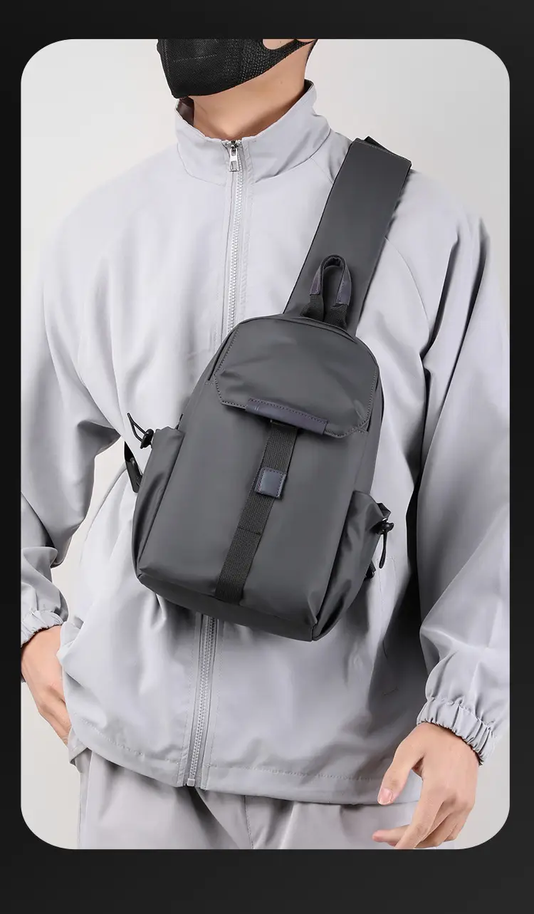 Men's Grey Nylon Shoulder Bag Winter Casual Riding Messenger — feature 16