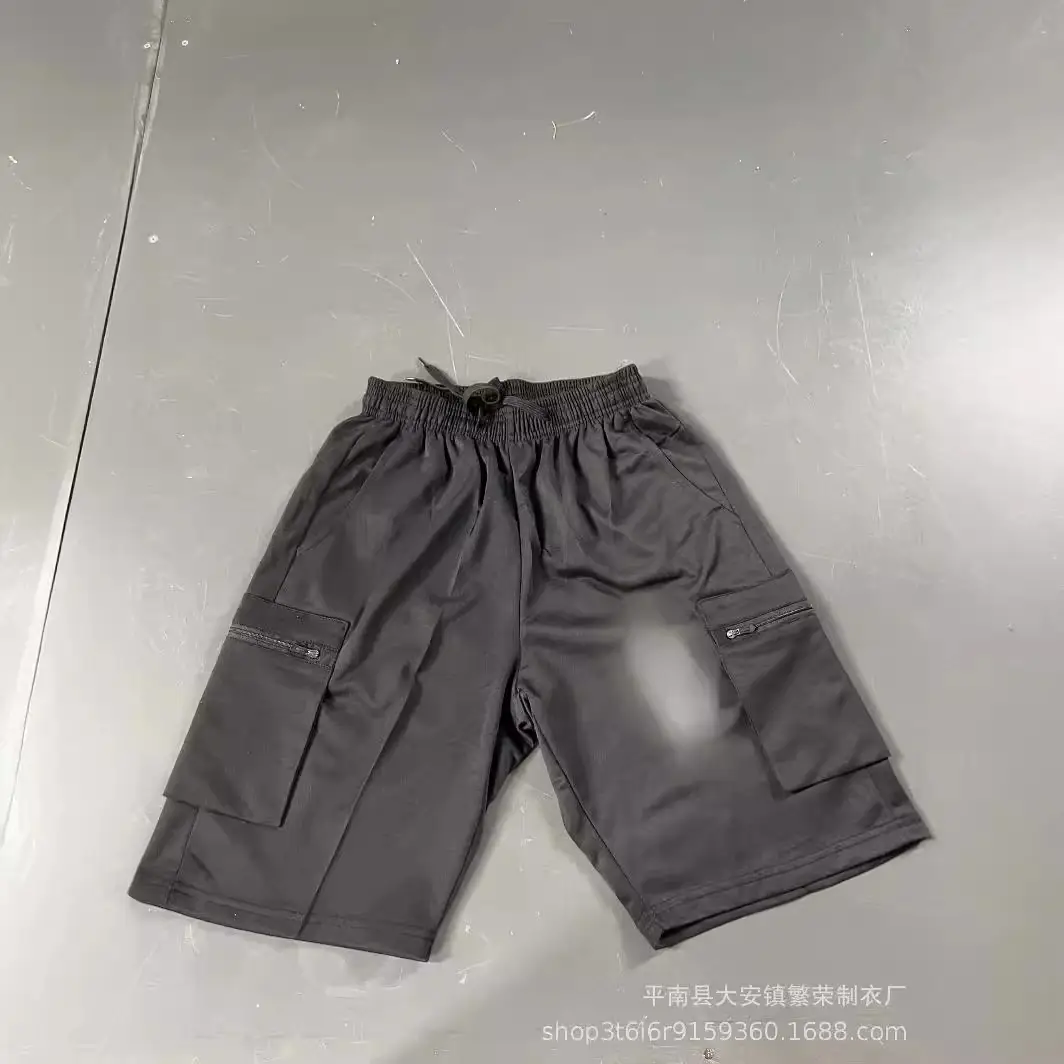 Men Summer Drawstring Zipper Shorts Gray Large - Image 36