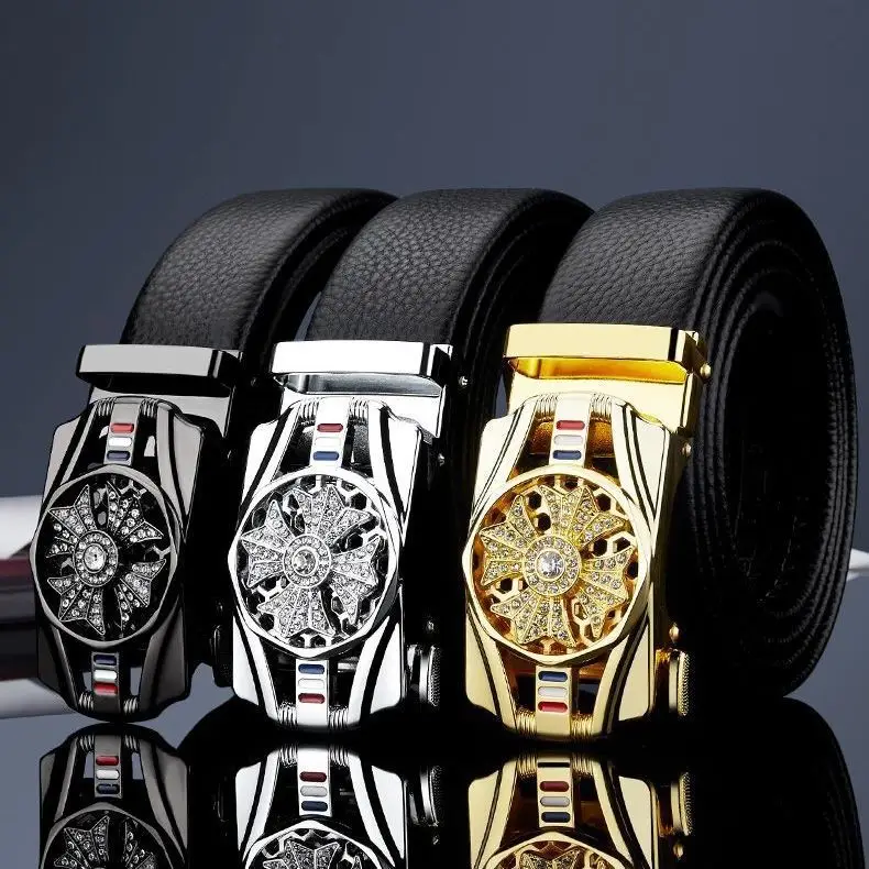 Men's Automatic Buckle Leather Belt with Chrome Mechanism - Image 29
