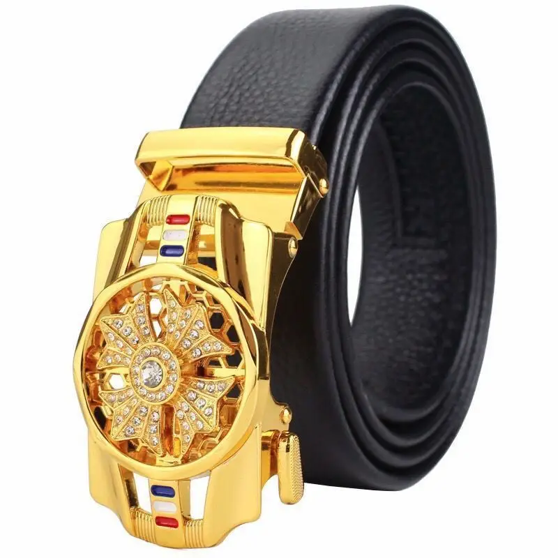 Men's Automatic Buckle Leather Belt with Chrome Mechanism - Image 30