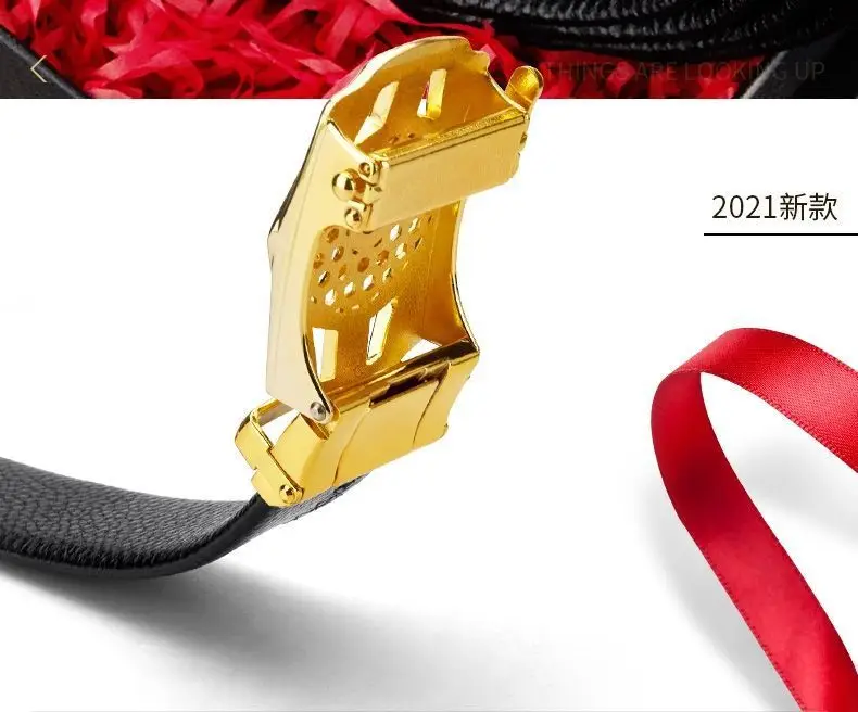 Men's Automatic Buckle Leather Belt with Chrome Mechanism — feature 3