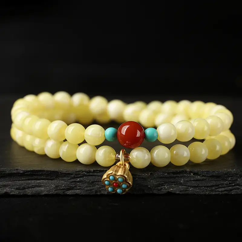 Double Circle Beeswax Bracelet White Flower Honey Nanhong Women - Image 2