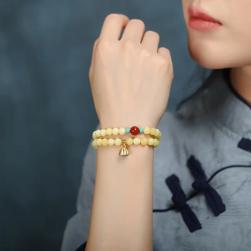 Double Circle Beeswax Bracelet White Flower Honey Nanhong Women - Image 3