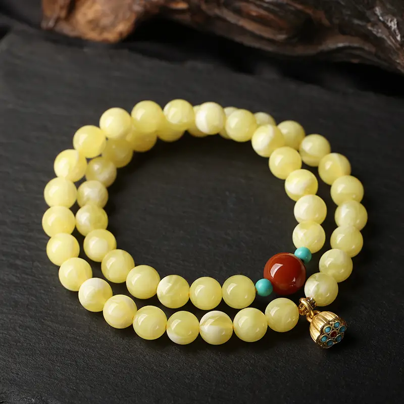 Double Circle Beeswax Bracelet White Flower Honey Nanhong Women - Image 4