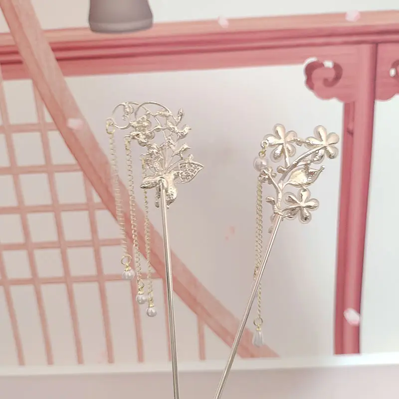 New Chinese Flower Cat Eye Tassel Hairpin High Grade