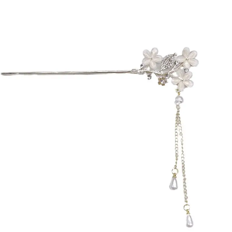 New Chinese Flower Cat Eye Tassel Hairpin High Grade
