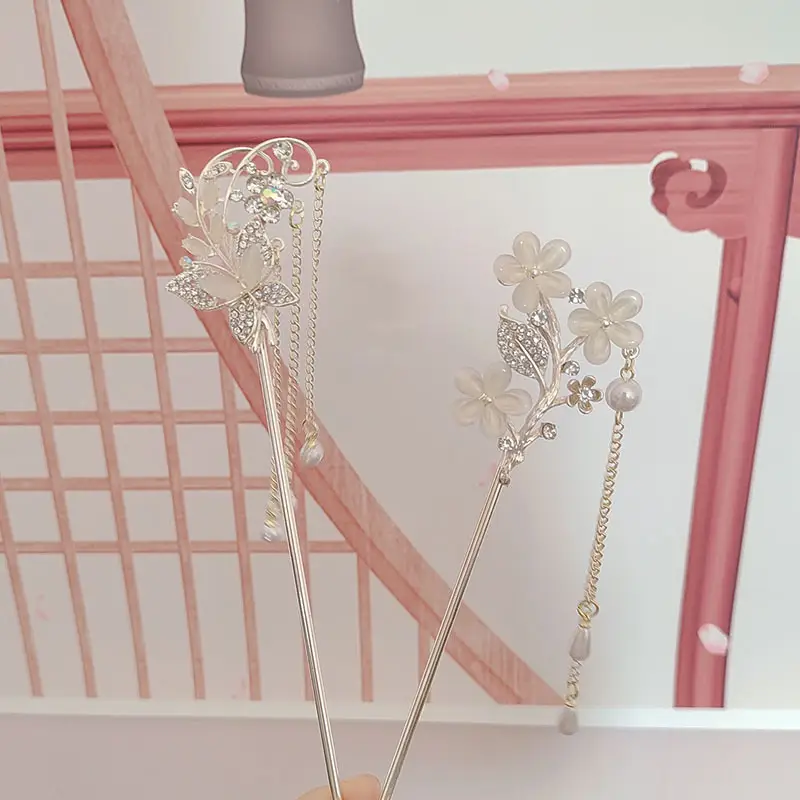 New Chinese Flower Cat Eye Tassel Hairpin High Grade — feature 5