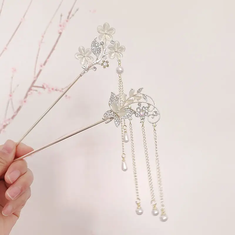 New Chinese Flower Cat Eye Tassel Hairpin High Grade — feature 7