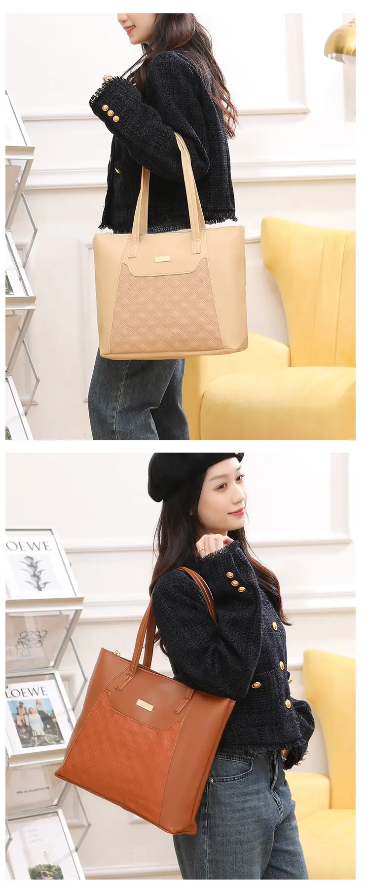 Red Diamond Embossed Tote Bag with Sequins — feature 11