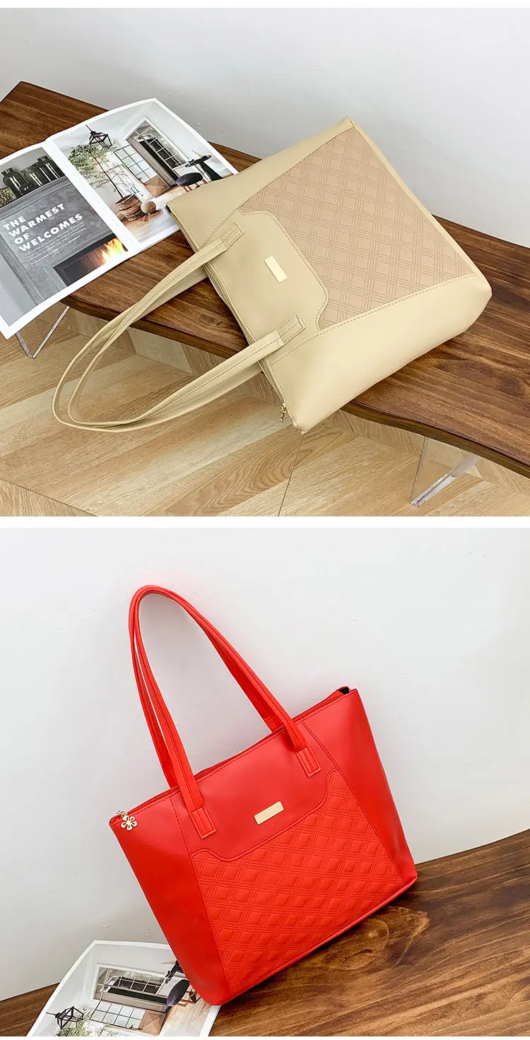 Red Diamond Embossed Tote Bag with Sequins — feature 14