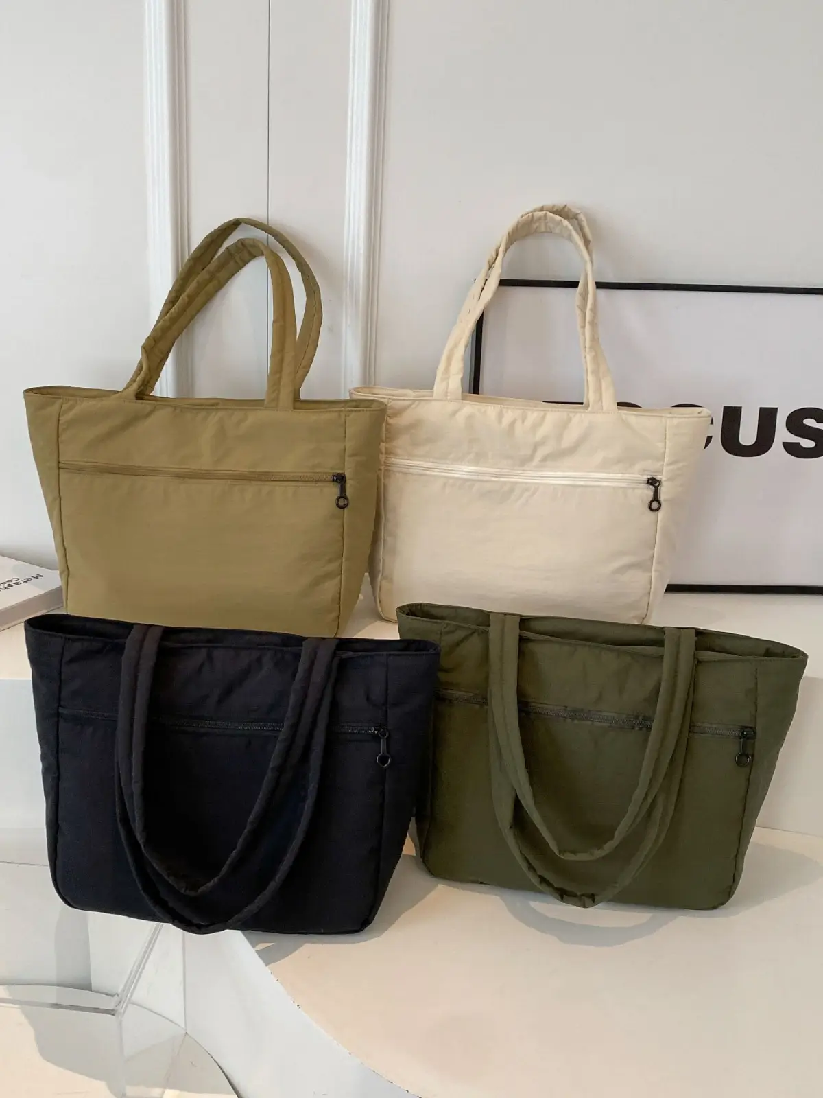 New Green Nylon Tote Bag for Students Commute Work - Image 9