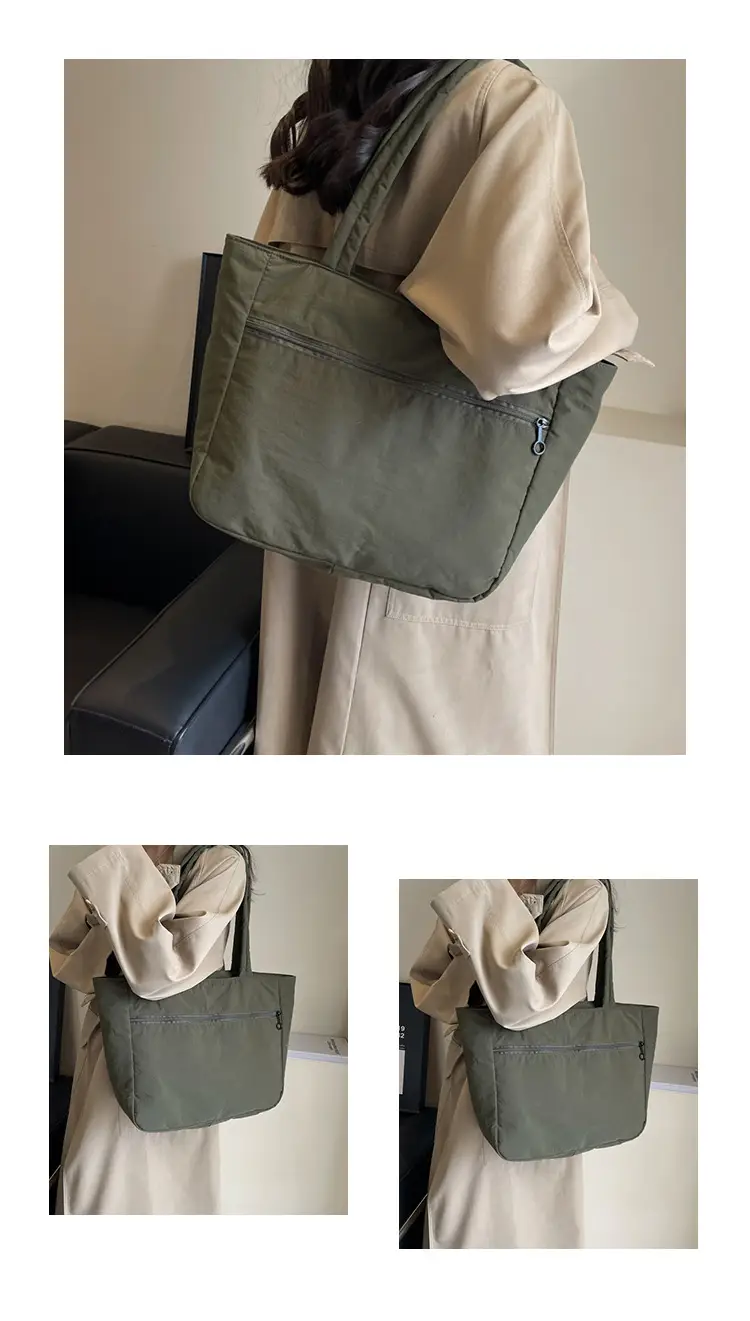New Green Nylon Tote Bag for Students Commute Work — feature 11