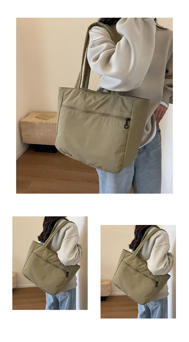 New Green Nylon Tote Bag for Students Commute Work — feature 12
