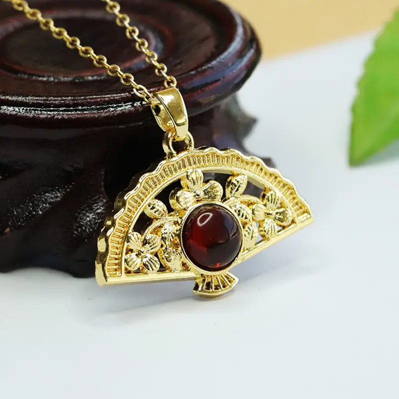 Aiyu Fan Necklace with Natural Amber Pendant - Image 4