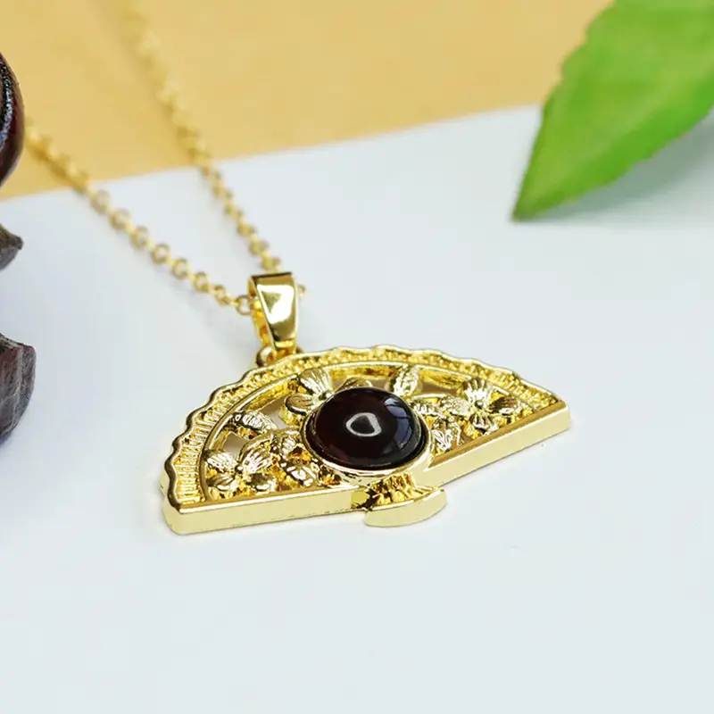 Aiyu Fan Necklace with Natural Amber Pendant - Image 5