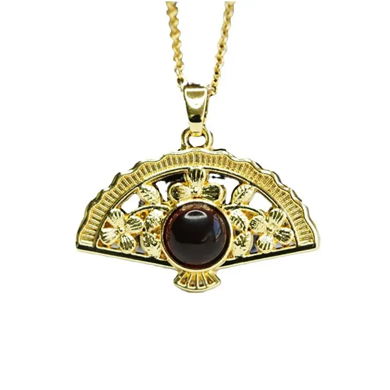 Aiyu Fan Necklace with Natural Amber Pendant - Image 6