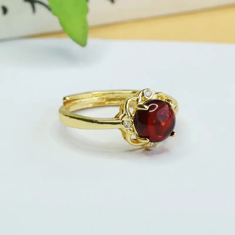 Vintage Red Amber Ring with Crystal Accents - Image 2