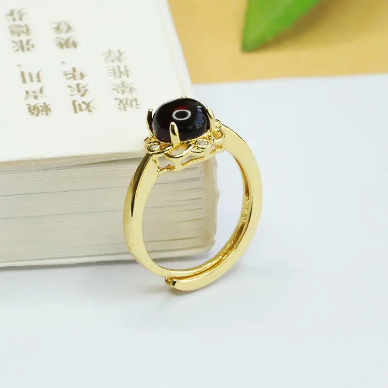 Vintage Red Amber Ring with Crystal Accents - Image 4