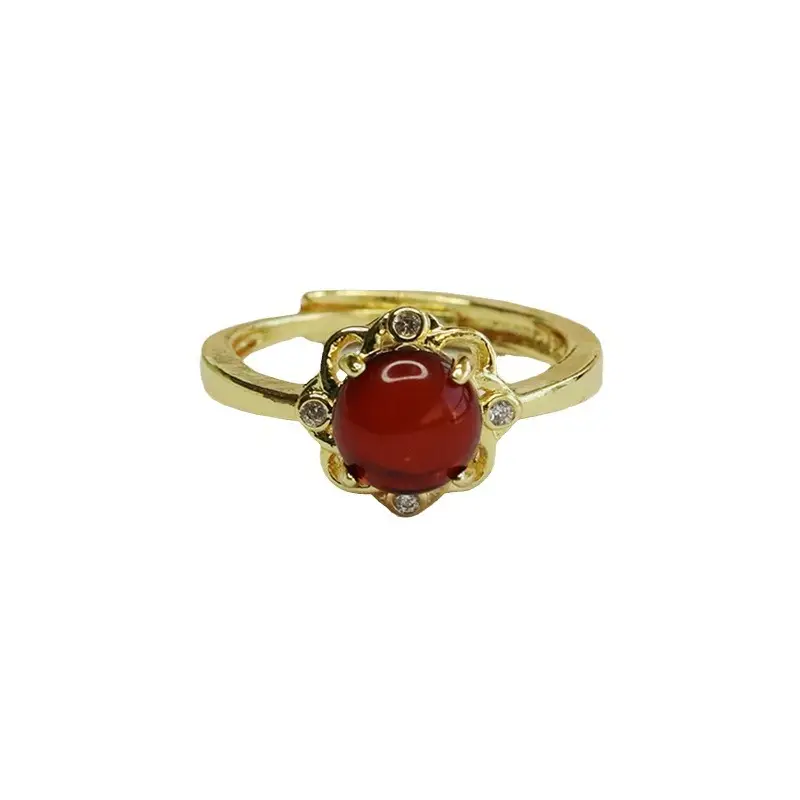 Vintage Red Amber Ring with Crystal Accents - Image 5
