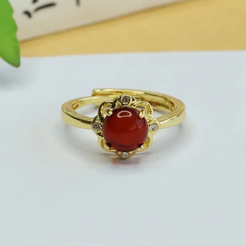 Vintage Red Amber Ring with Crystal Accents — feature 7