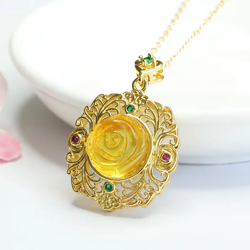 Guan Yu Gold Rose Pendant Necklace for Women - Image 3