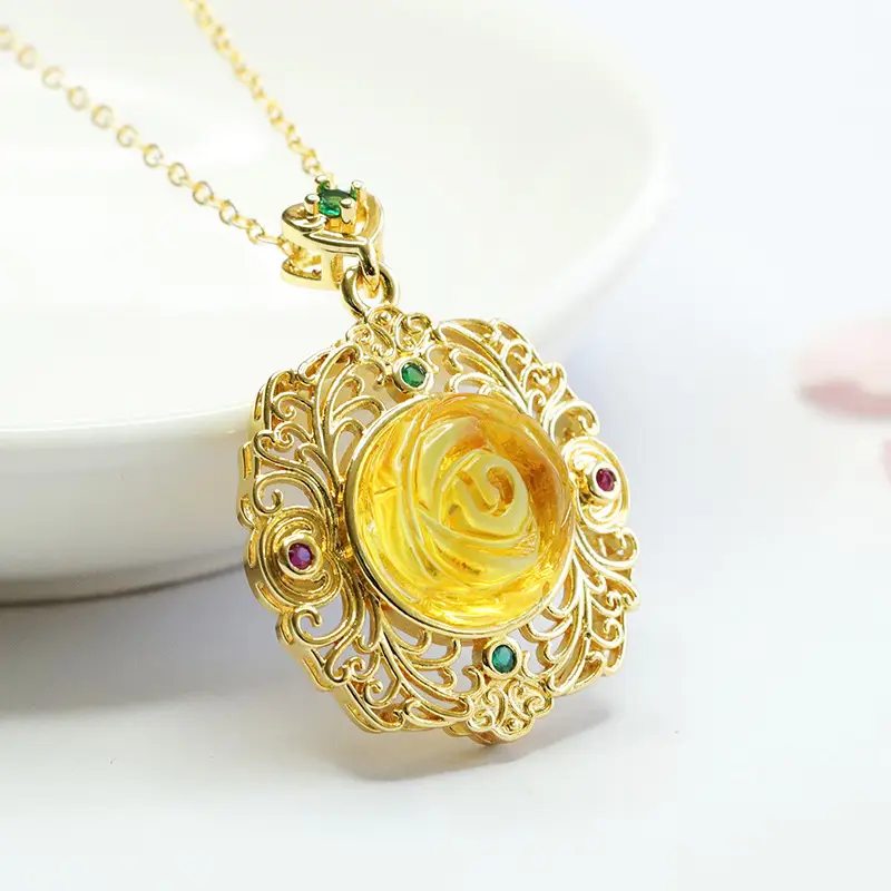 Guan Yu Gold Rose Pendant Necklace for Women - Image 4