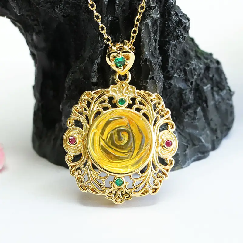 Guan Yu Gold Rose Pendant Necklace for Women — feature 7