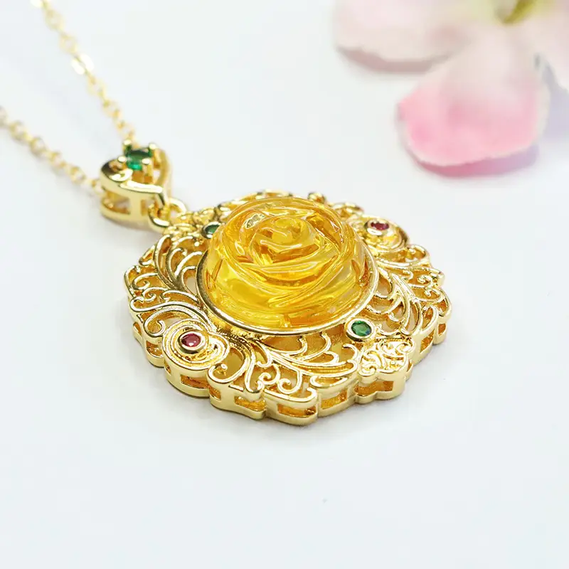 Guan Yu Gold Rose Pendant Necklace for Women — feature 9