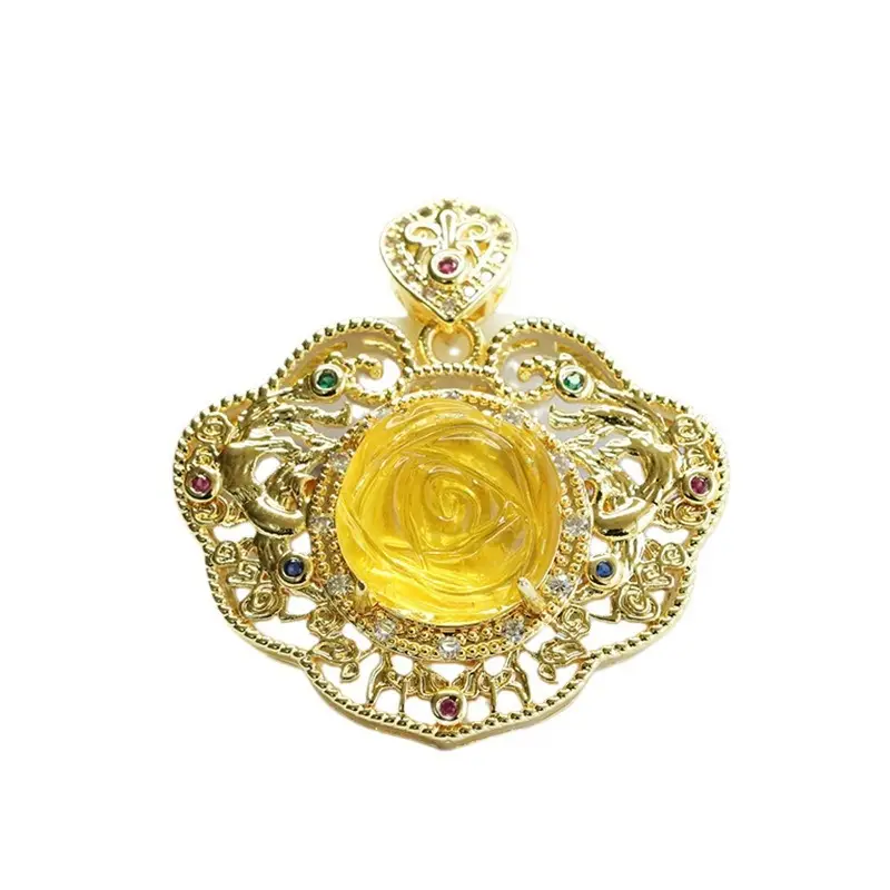 Natural Amber Pendant Gold Necklace for Women