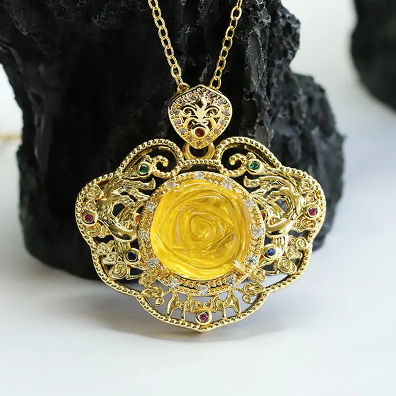 Natural Amber Pendant Gold Necklace for Women — feature 7