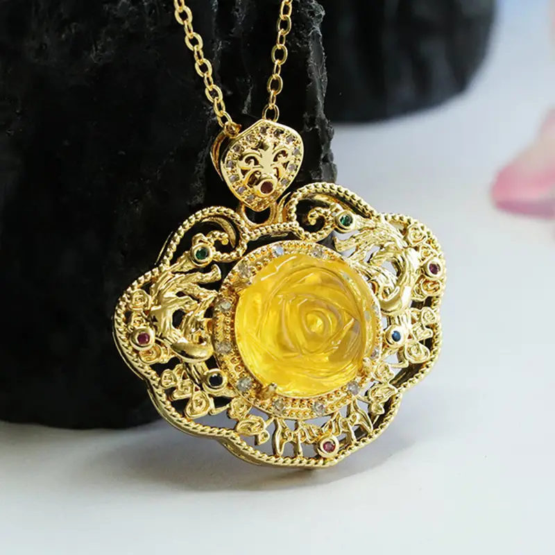 Natural Amber Pendant Gold Necklace for Women — feature 8